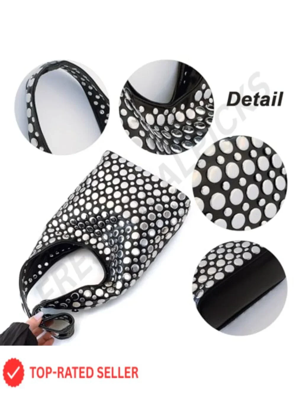 Punk Studded Hobo Shoulder Bag for Women Top Handle Tote Purse